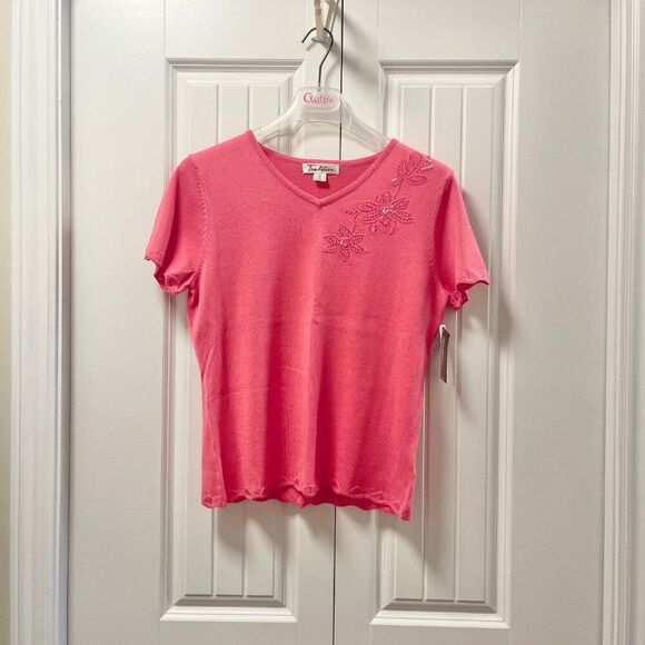 NWT Pink Floral Knit Cottagecore Tee Blouse - Picture 3 of 12
